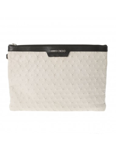 JIMMY CHOO DEREK White / Black Unisex Leather Clutch Bag Amélioration de cerveau avec